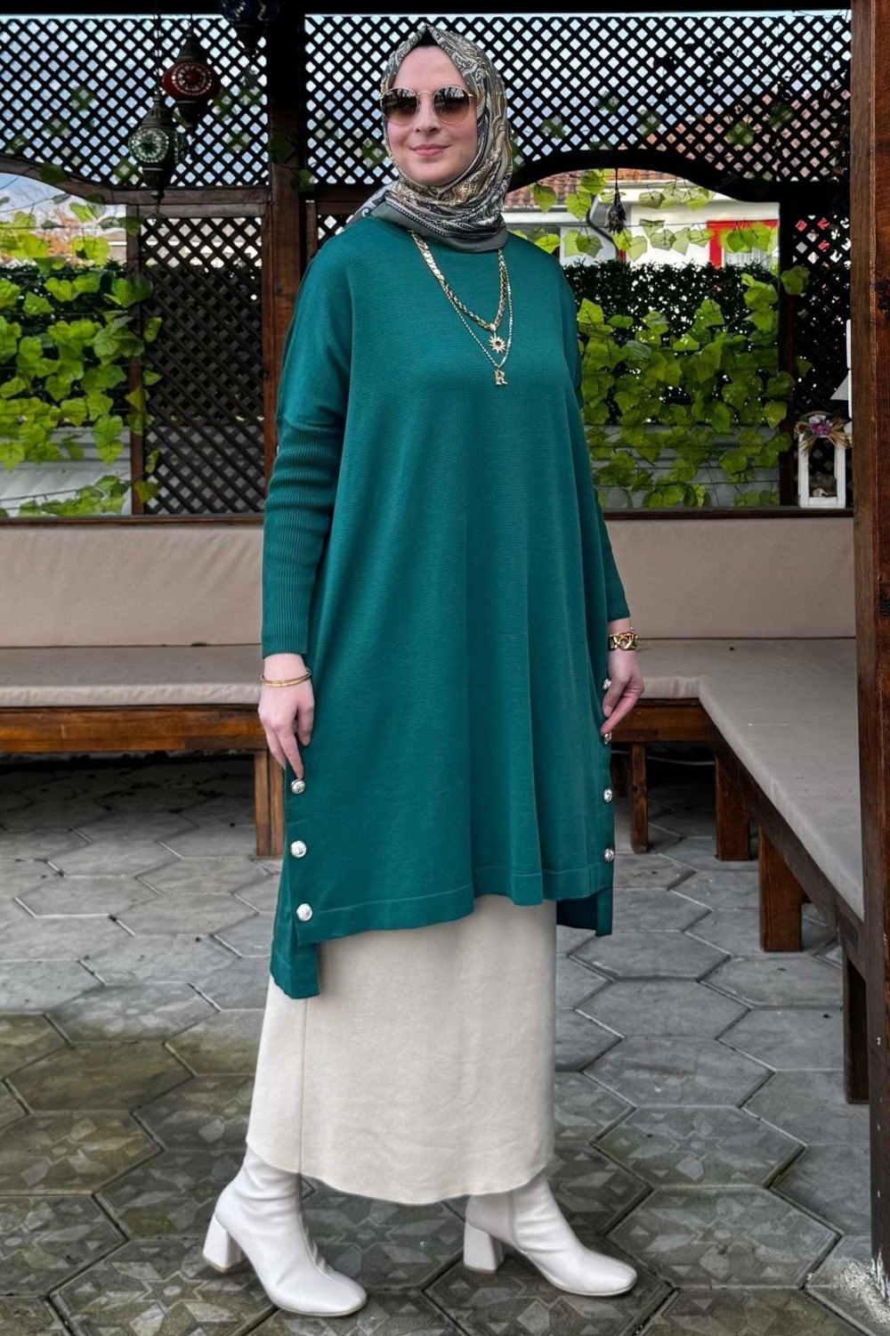 Rabia Şamlı Sevda Triko Tunik Zümrüt görsel 5