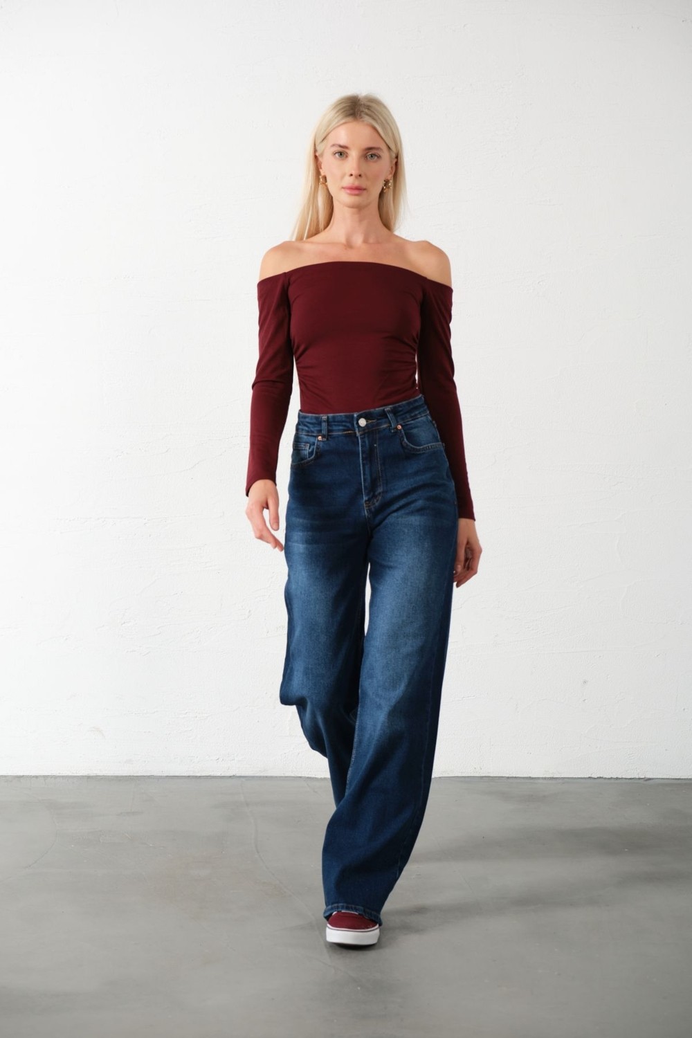 Domoda Üksek Bel, Esnek Denim Kumaş Geniş Paça Palazzo Kadın Kot Jean Pantolon @cesena