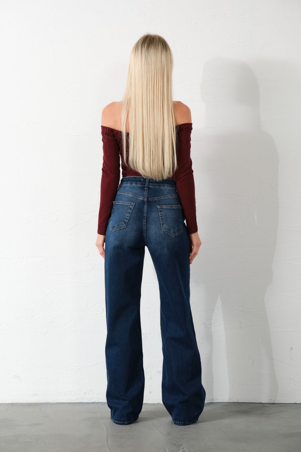 Domoda Üksek Bel, Esnek Denim Kumaş Geniş Paça Palazzo Kadın Kot Jean Pantolon @cesena görsel 5