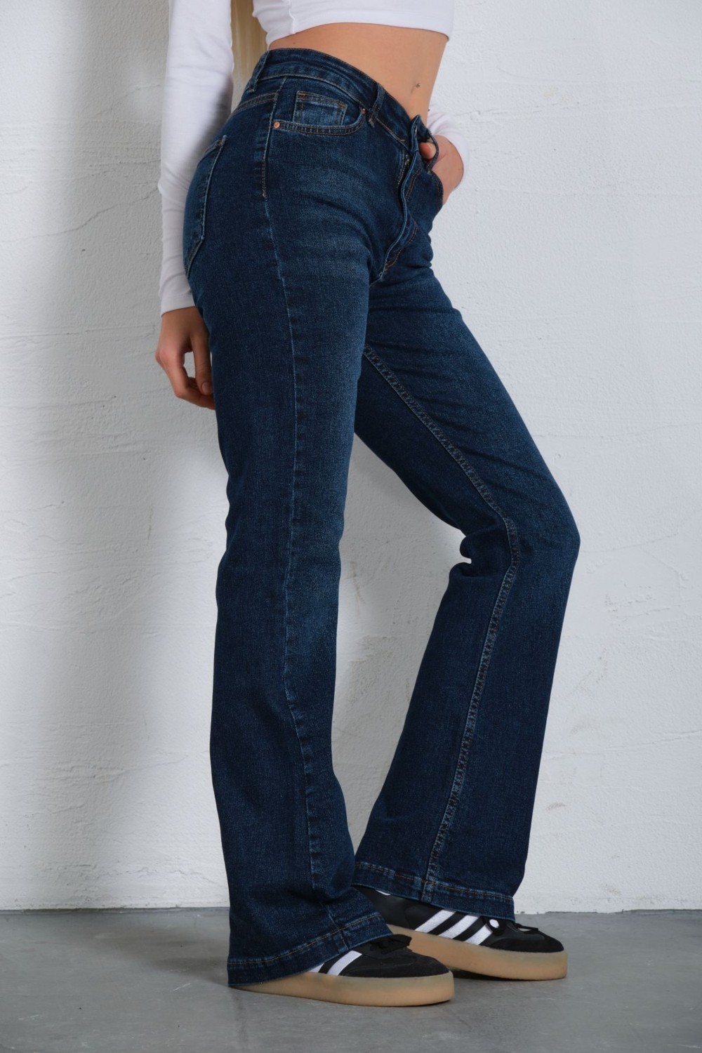 Domoda Yüksek Bel Kot, Ispanyol Paça Esnek Denim Kumaş Kadın Fit And Flare Jean Pantolon @flares görsel 3