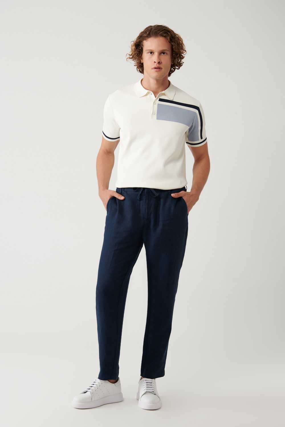 AVVA Erkek Siyah Beli Lastikli %100 Keten Relaxed Fit Pantolon B003032