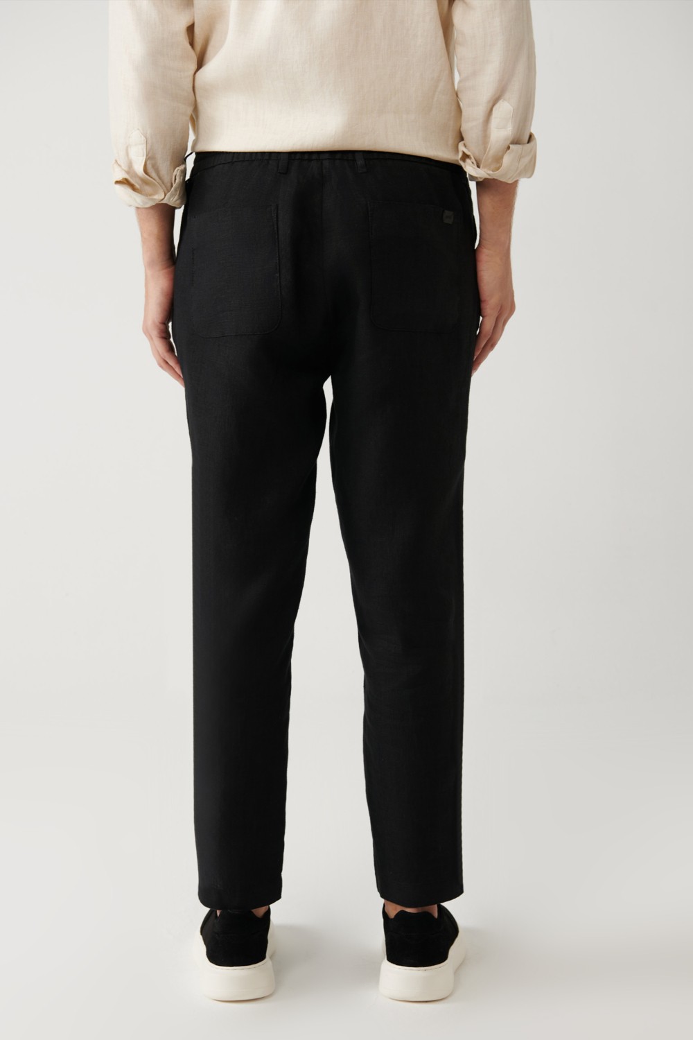 AVVA Erkek Siyah Beli Lastikli %100 Keten Relaxed Fit Pantolon B003032 görsel 5