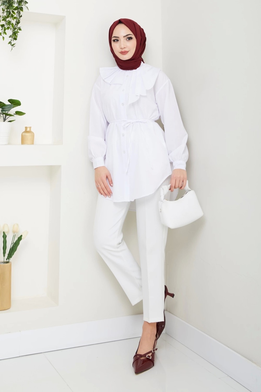 Nevayla Moda Tasarım Detay Bağlamalı Gömlek - Beyaz / Ü102 görsel 2