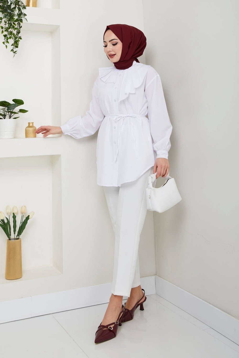 Nevayla Moda Tasarım Detay Bağlamalı Gömlek - Beyaz / Ü102 görsel 3