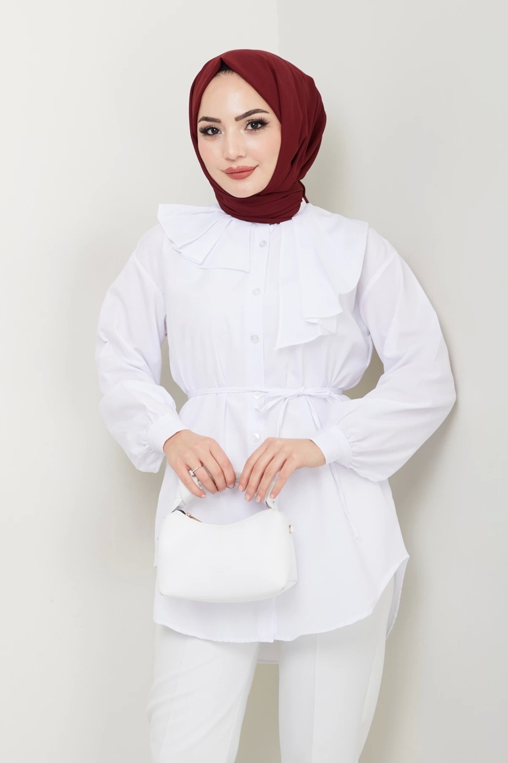 Nevayla Moda Tasarım Detay Bağlamalı Gömlek - Beyaz / Ü102 görsel 5