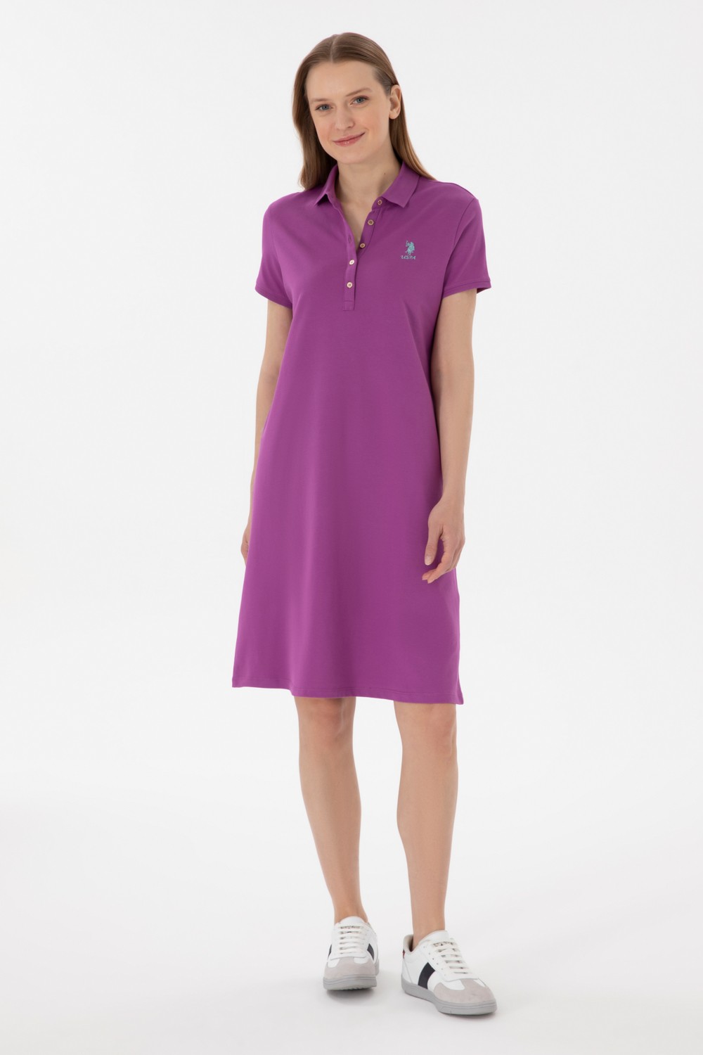 U.S. Polo Assn. Kadın Mor Polo Yaka Mini Boy Örme Elbise 50280038-VR038