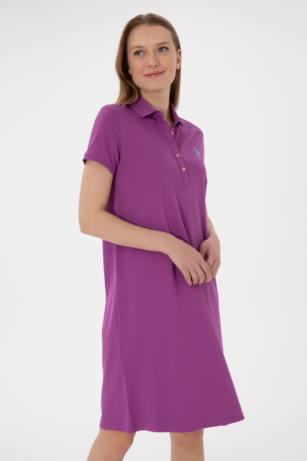 U.S. Polo Assn. Kadın Mor Polo Yaka Mini Boy Örme Elbise 50280038-VR038 görsel 2