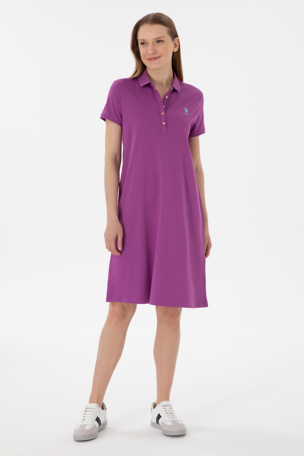 U.S. Polo Assn. Kadın Mor Polo Yaka Mini Boy Örme Elbise 50280038-VR038 görsel 3