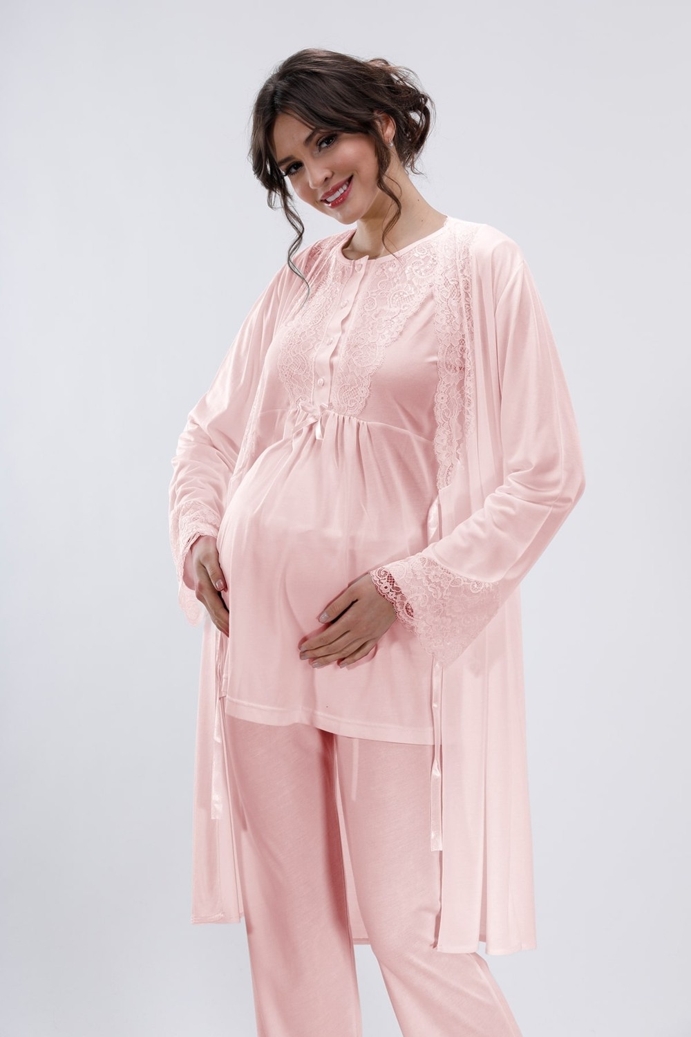 Lorian's Pudra Hamile ve Lohusa Pijama Takımı 3'lü Set görsel 2