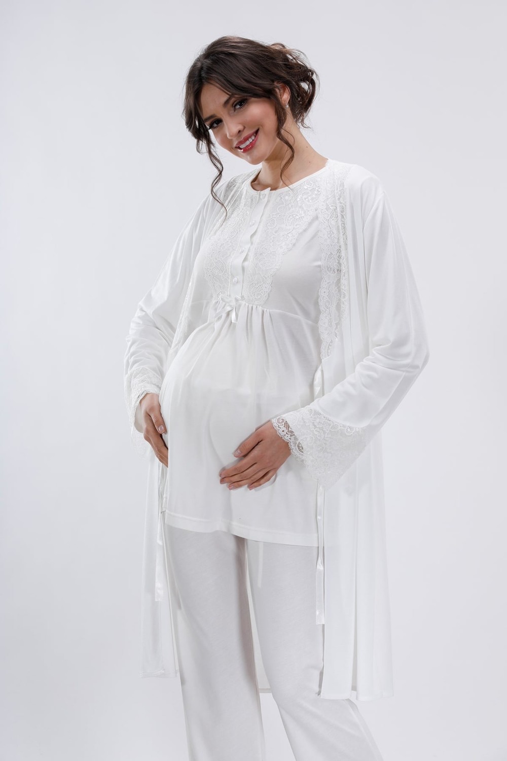 Lorian's Pudra Hamile ve Lohusa Pijama Takımı 3'lü Set görsel 3