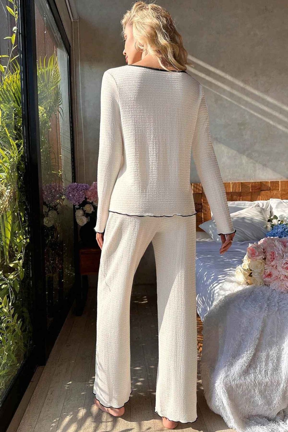 Merry See Özel Örme Kumaş Düğmeli Uzun Kollu Pijama Takımı görsel 2