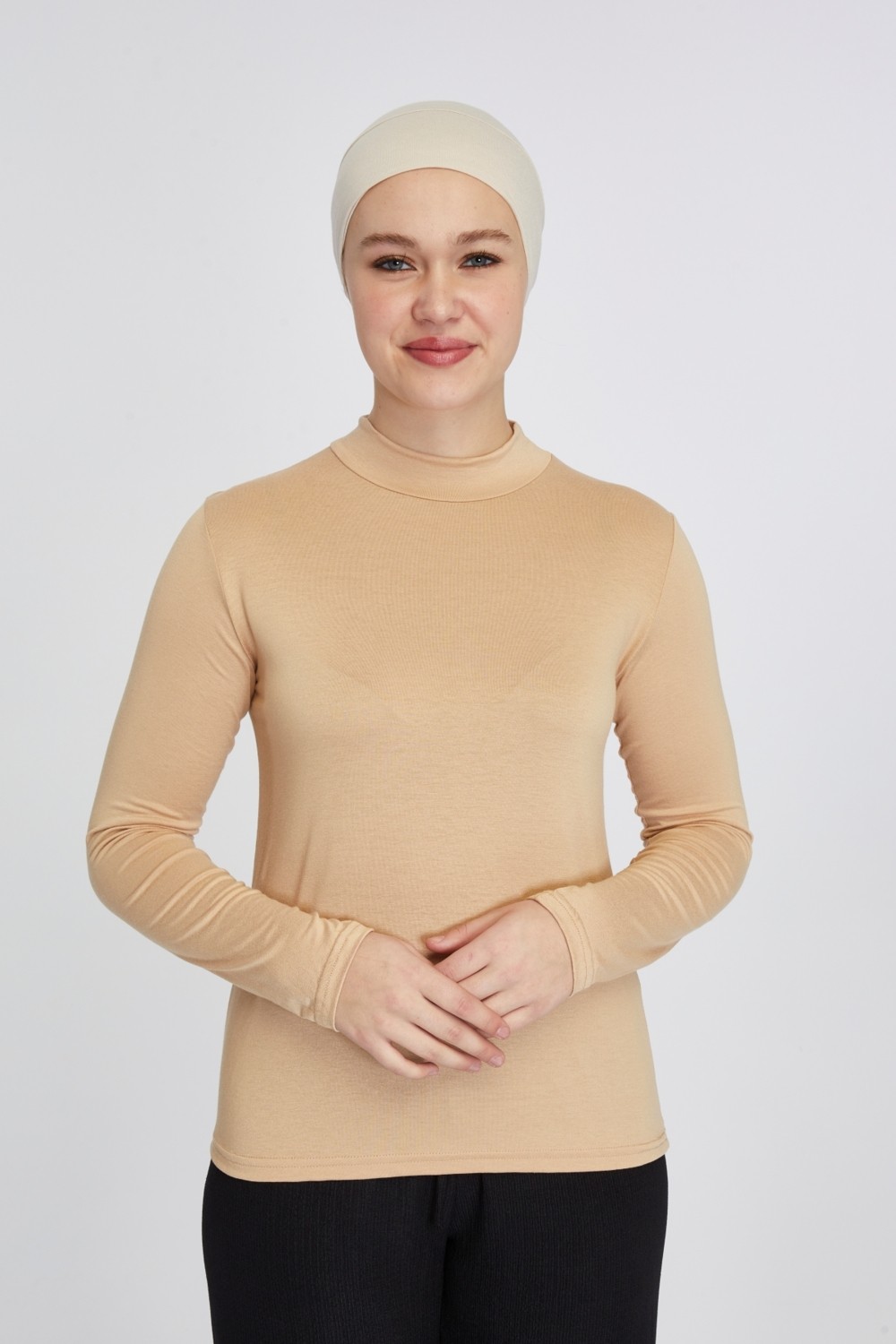 Manolyaşal İslamic Hijab Manolyaşal Hafif Uzun Kollu Balıkçı Yakalı Organik Kadın Body - Siyah - L-XL