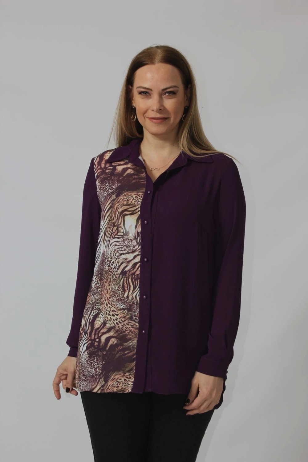 Moda Berray 2320 Leopar Desenli Şifon Gömlek