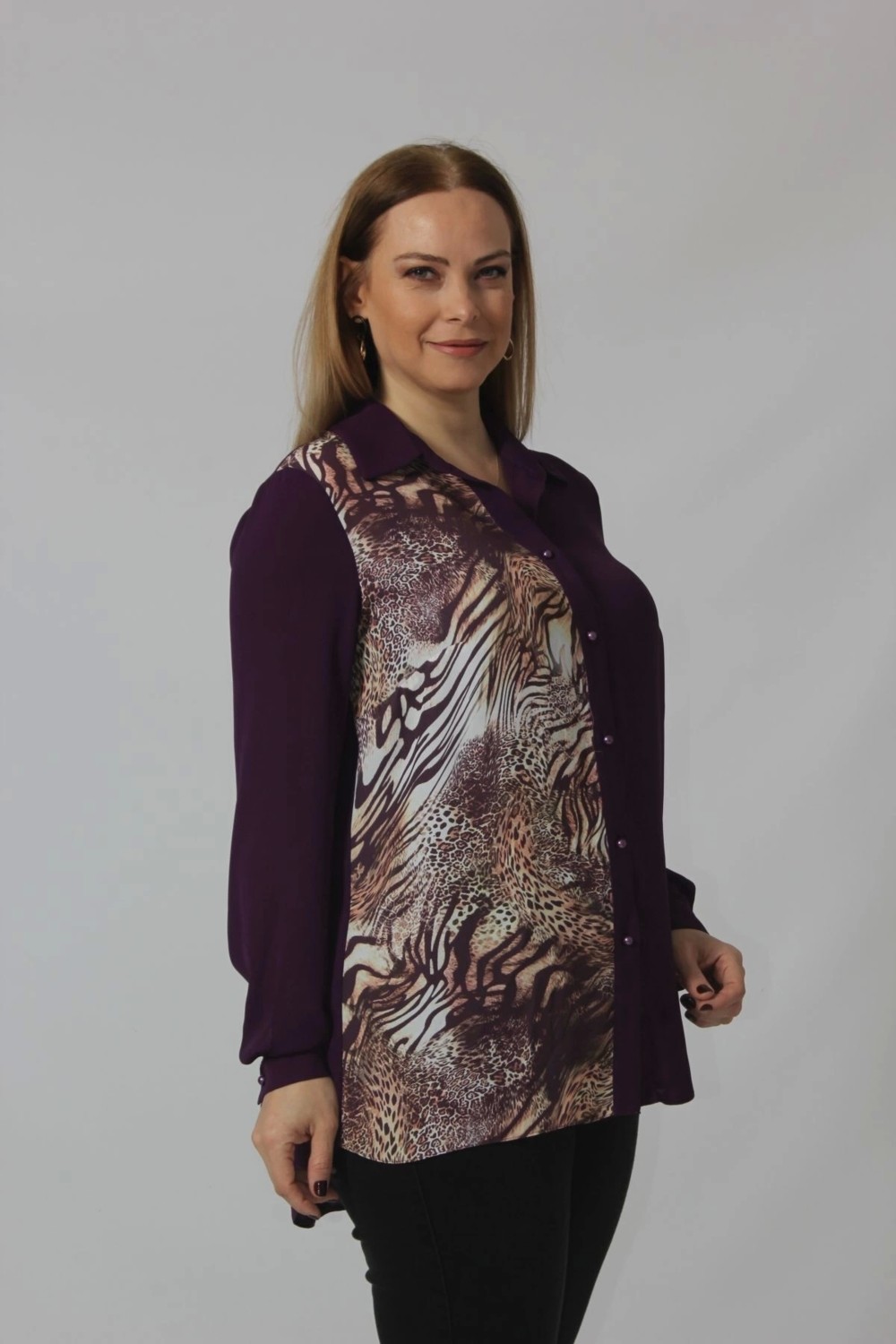 Moda Berray 2320 Leopar Desenli Şifon Gömlek görsel 3