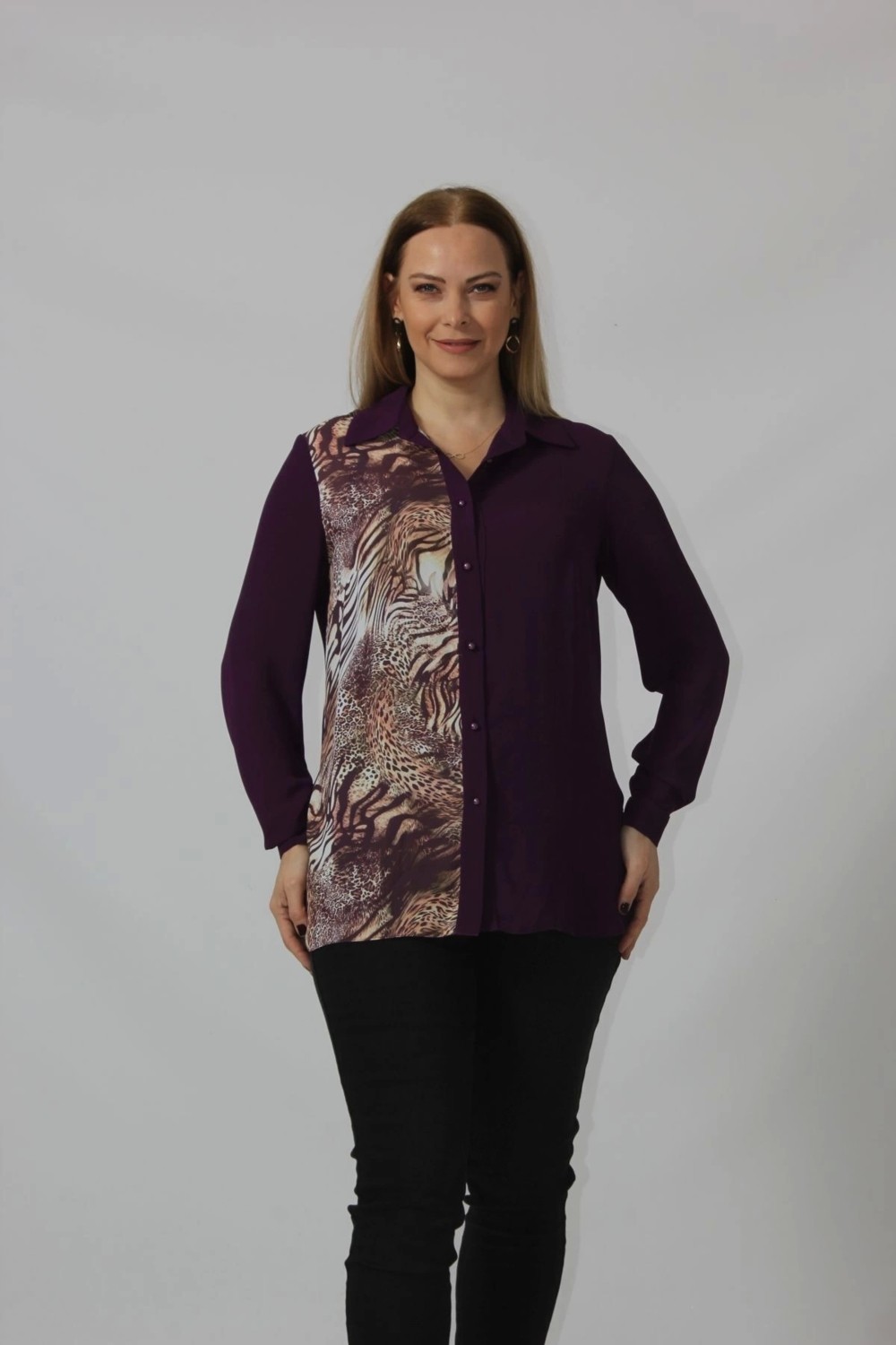 Moda Berray 2320 Leopar Desenli Şifon Gömlek görsel 4