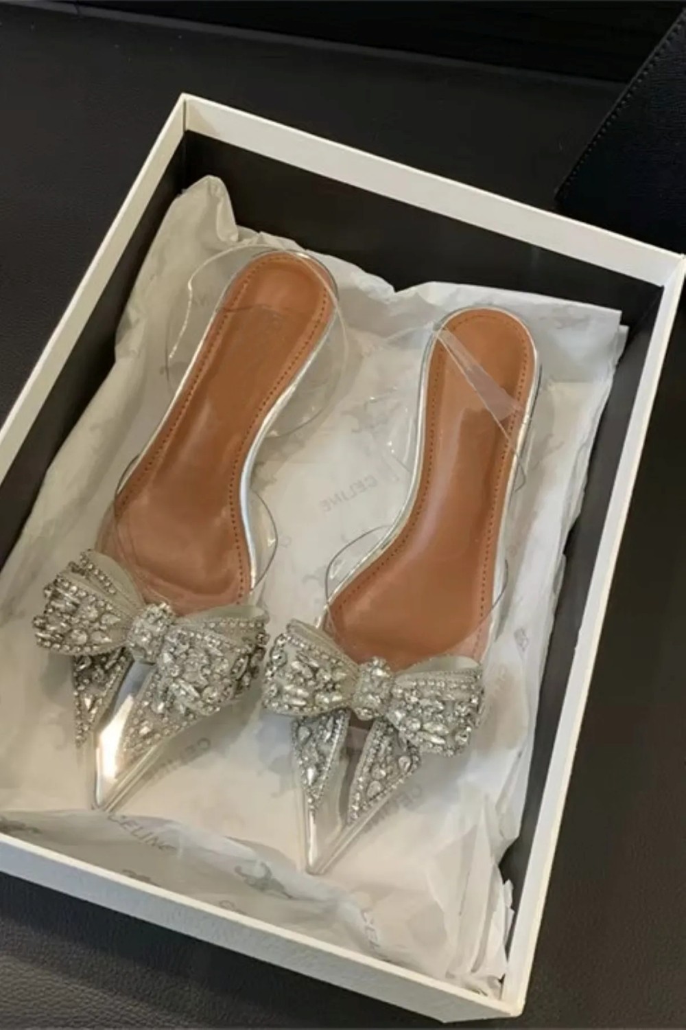 Trendy Anka Lady Princess Gümüş Nude 2cm Şeffaf Topuklu Kristal Fiyonk Taşlı Babet Düğün Nişan Abiye Ayakkabı görsel 3