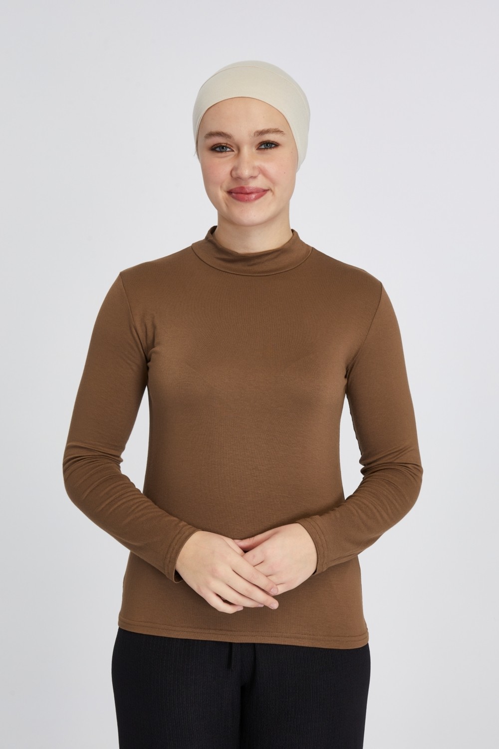 Manolyaşal İslamic Hijab Manolyaşal Hafif Uzun Kollu Balıkçı Yakalı Organik Kadın Body - Siyah - L-XL