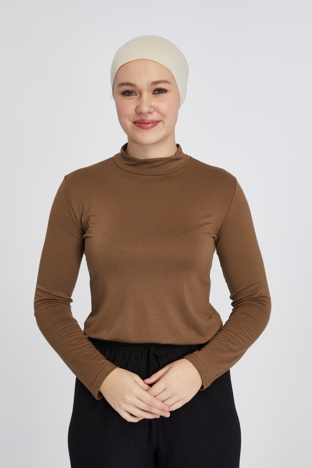 Manolyaşal İslamic Hijab Manolyaşal Hafif Uzun Kollu Balıkçı Yakalı Organik Kadın Body - Siyah - L-XL görsel 5