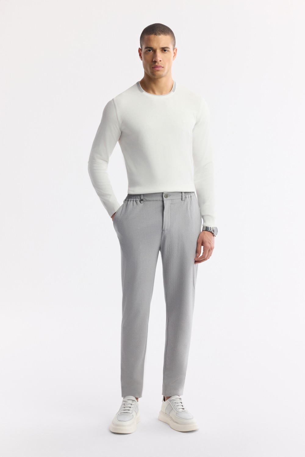 AVVA Erkek Gri Yan Cepli Beli Lastikli Bi-Stretch Teknik Kumaş Comfort Slim Fit Pantolon A51Y3201