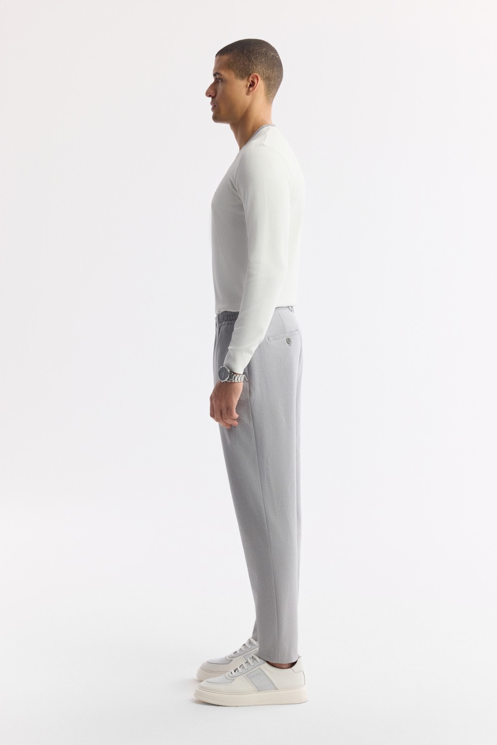 AVVA Erkek Gri Yan Cepli Beli Lastikli Bi-Stretch Teknik Kumaş Comfort Slim Fit Pantolon A51Y3201 görsel 2