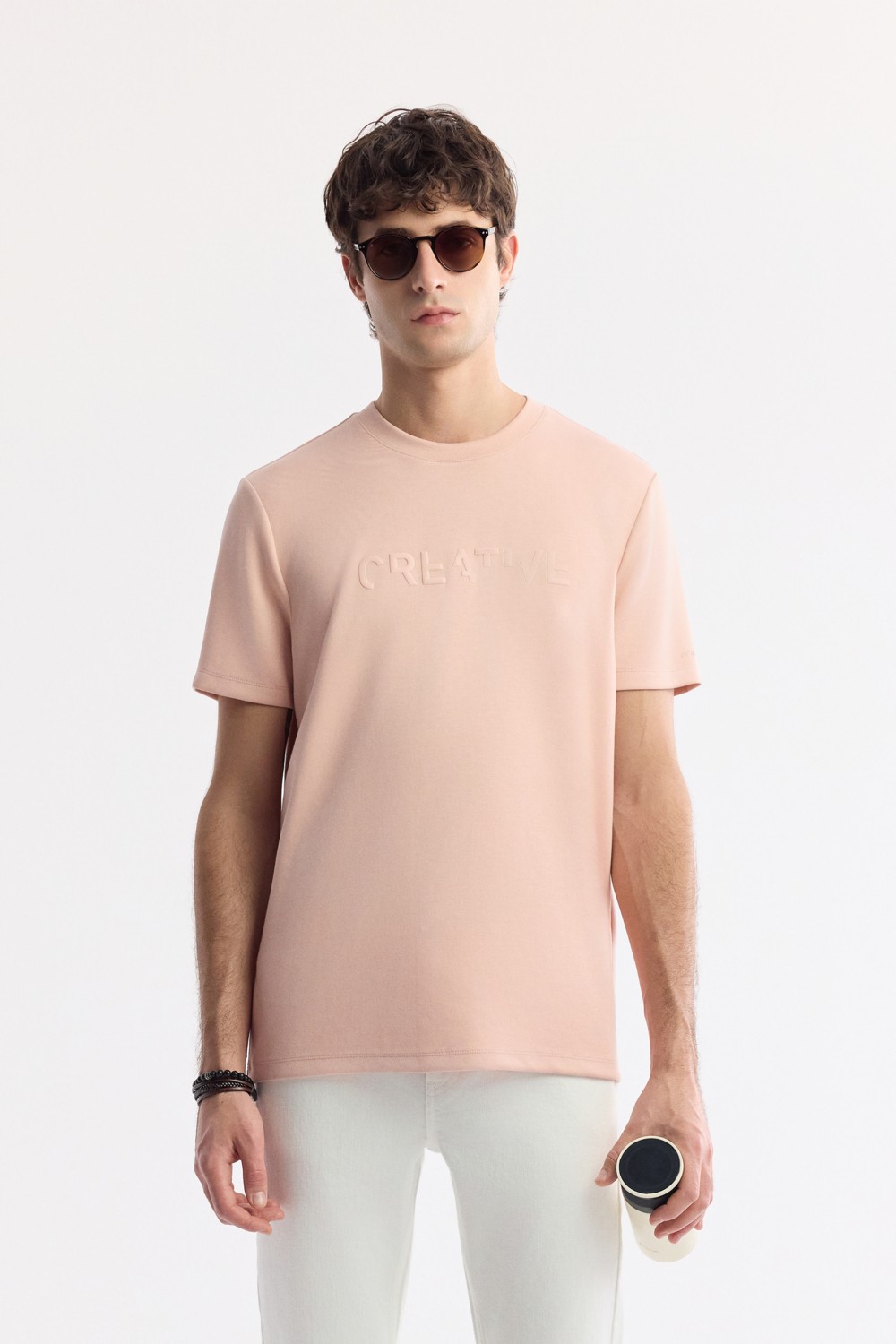 AVVA Erkek Pudra Bisiklet Yaka Baskılı Bi-Stretch İnterlok Regular Fit T-Shirt A51Y1131 görsel 7
