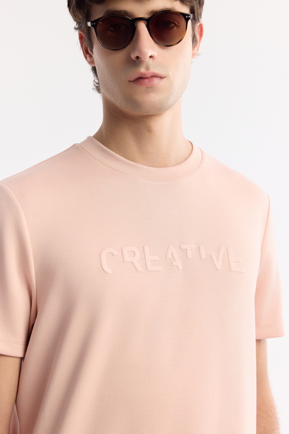 AVVA Erkek Pudra Bisiklet Yaka Baskılı Bi-Stretch İnterlok Regular Fit T-Shirt A51Y1131 görsel 8