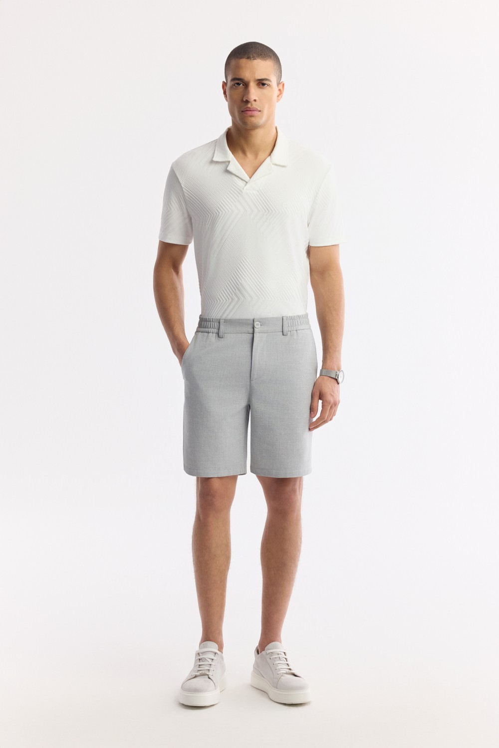 AVVA Erkek Beyaz Yanı Lastikli Gofreli Bi-Stretch Slim Fit Chino Şort A51Y3730 görsel 8