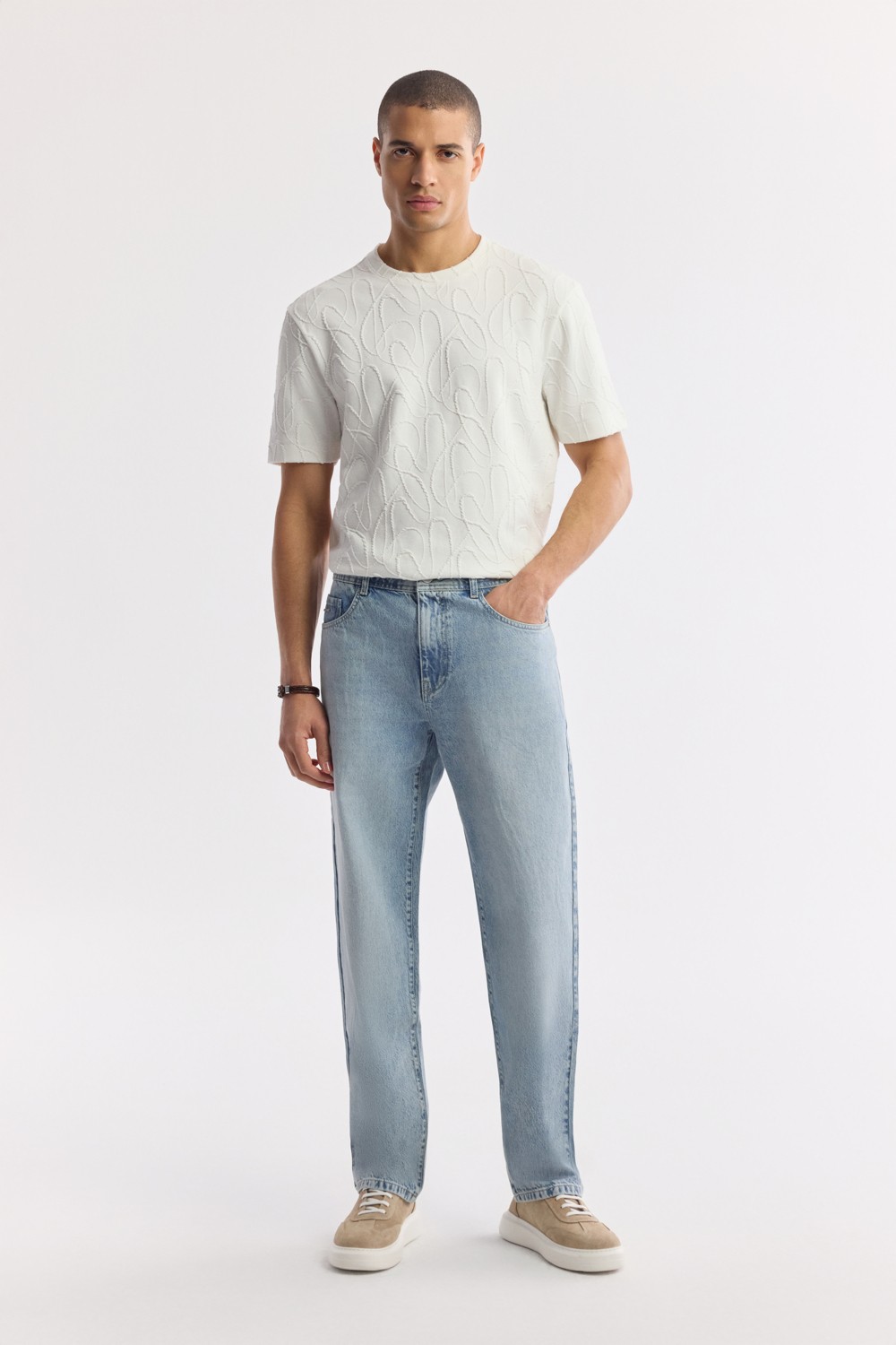 AVVA Erkek Açık Mavi Klasik Bel %100 Pamuk Eskitme Yıkamalı Tokyo Straight Fit Jean Pantolon A51Y3546