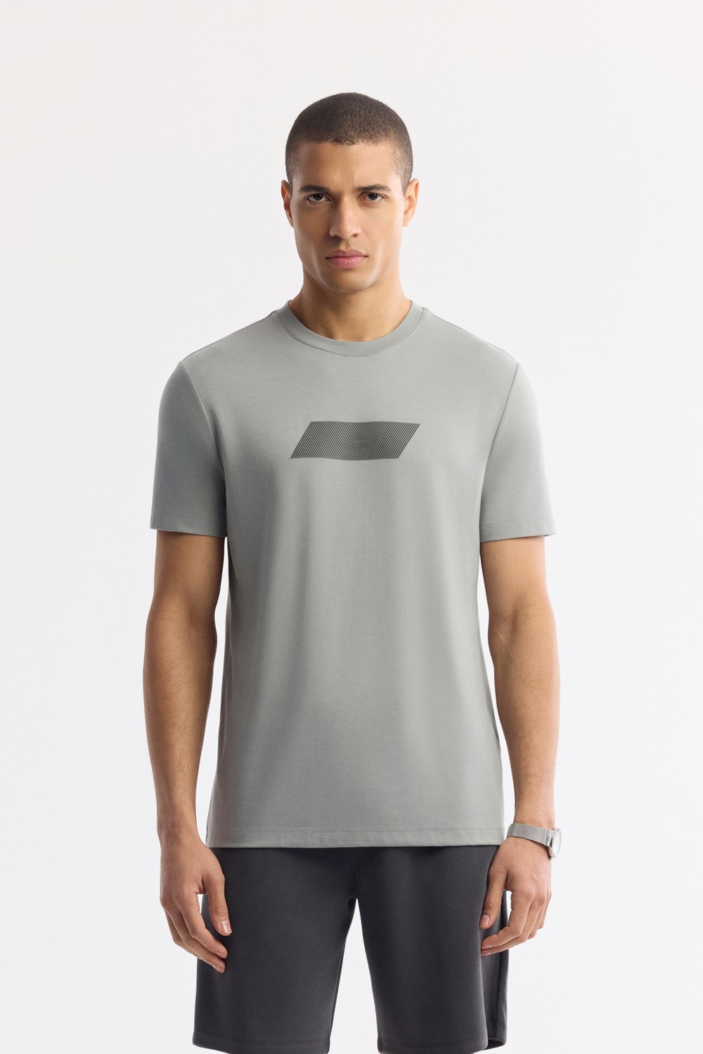 AVVA Erkek Gri Bisiklet Yaka Baskılı Rayon Soft Touch Regular Fit T-Shirt A51Y1031