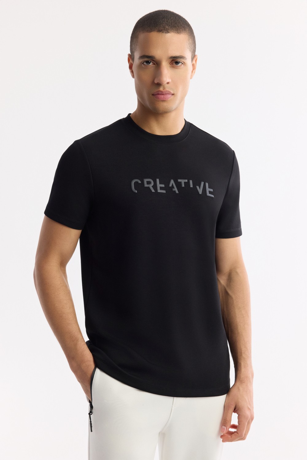 AVVA Erkek Pudra Bisiklet Yaka Baskılı Bi-Stretch İnterlok Regular Fit T-Shirt A51Y1131 görsel 5