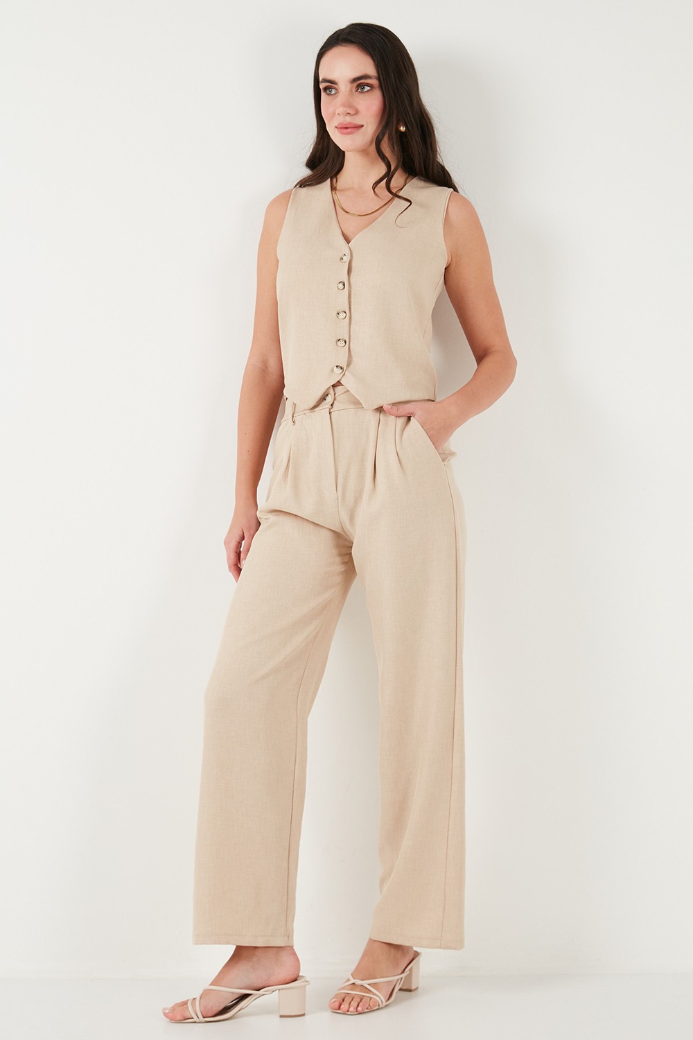 Lela Regular Fit Bol Paça Yelekli Takım Bayan TAKIM 67045162S4 görsel 2
