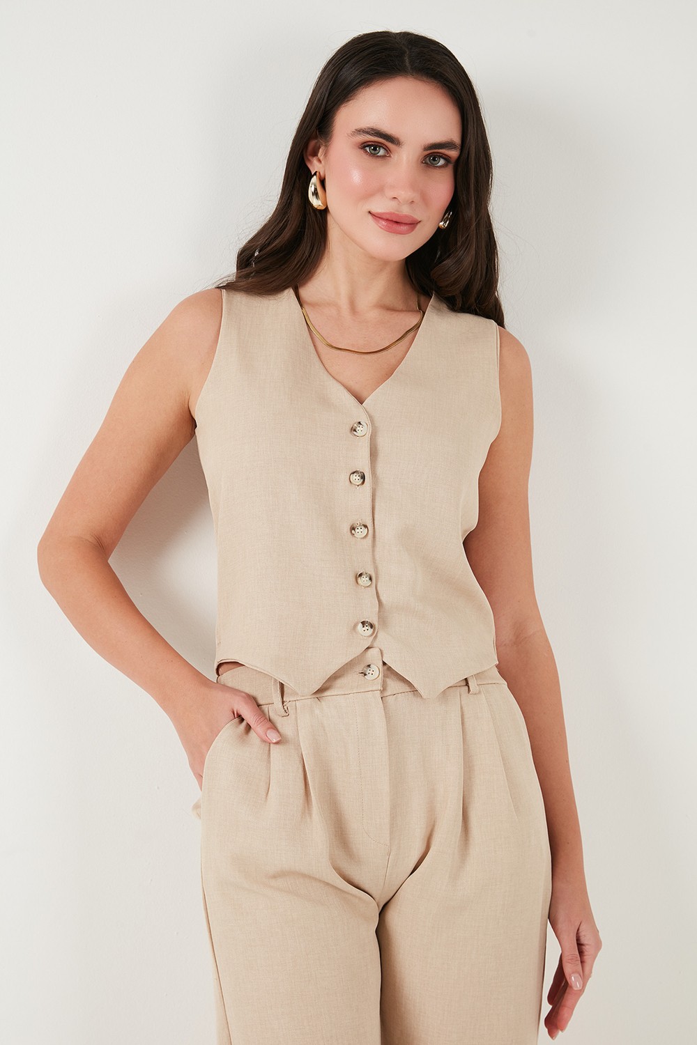 Lela Regular Fit Bol Paça Yelekli Takım Bayan TAKIM 67045162S4 görsel 5