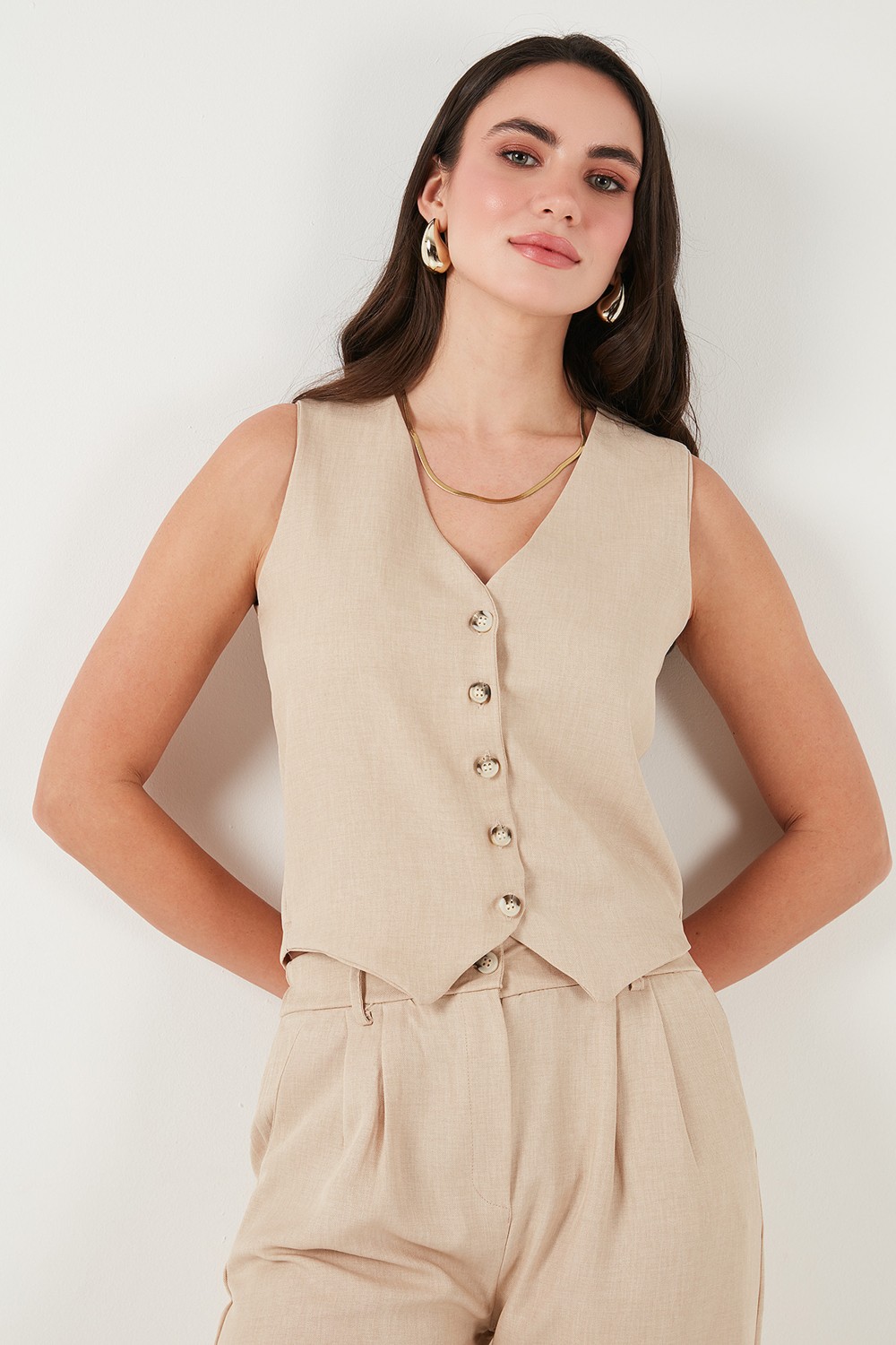 Lela Regular Fit Bol Paça Yelekli Takım Bayan TAKIM 67045162S4 görsel 6
