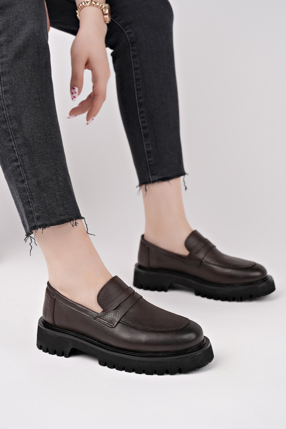 Muggo Paradise Deri Kalın Taban Günlük Casual Makosen Kadın Loafer Ayakkabı görsel 5