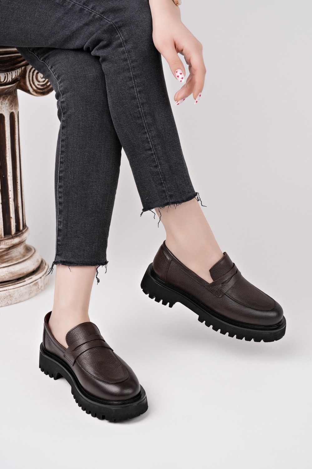 Muggo Paradise Deri Kalın Taban Günlük Casual Makosen Kadın Loafer Ayakkabı görsel 7
