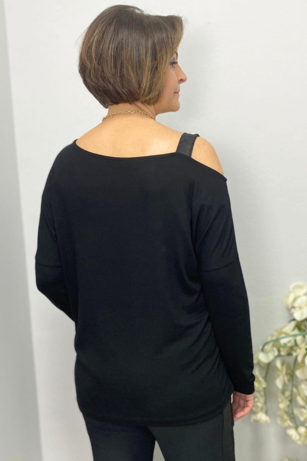 Mia Butik Kadın Siyah Tek Omuz Asimetrik Taş Detaylı Bluz görsel 5