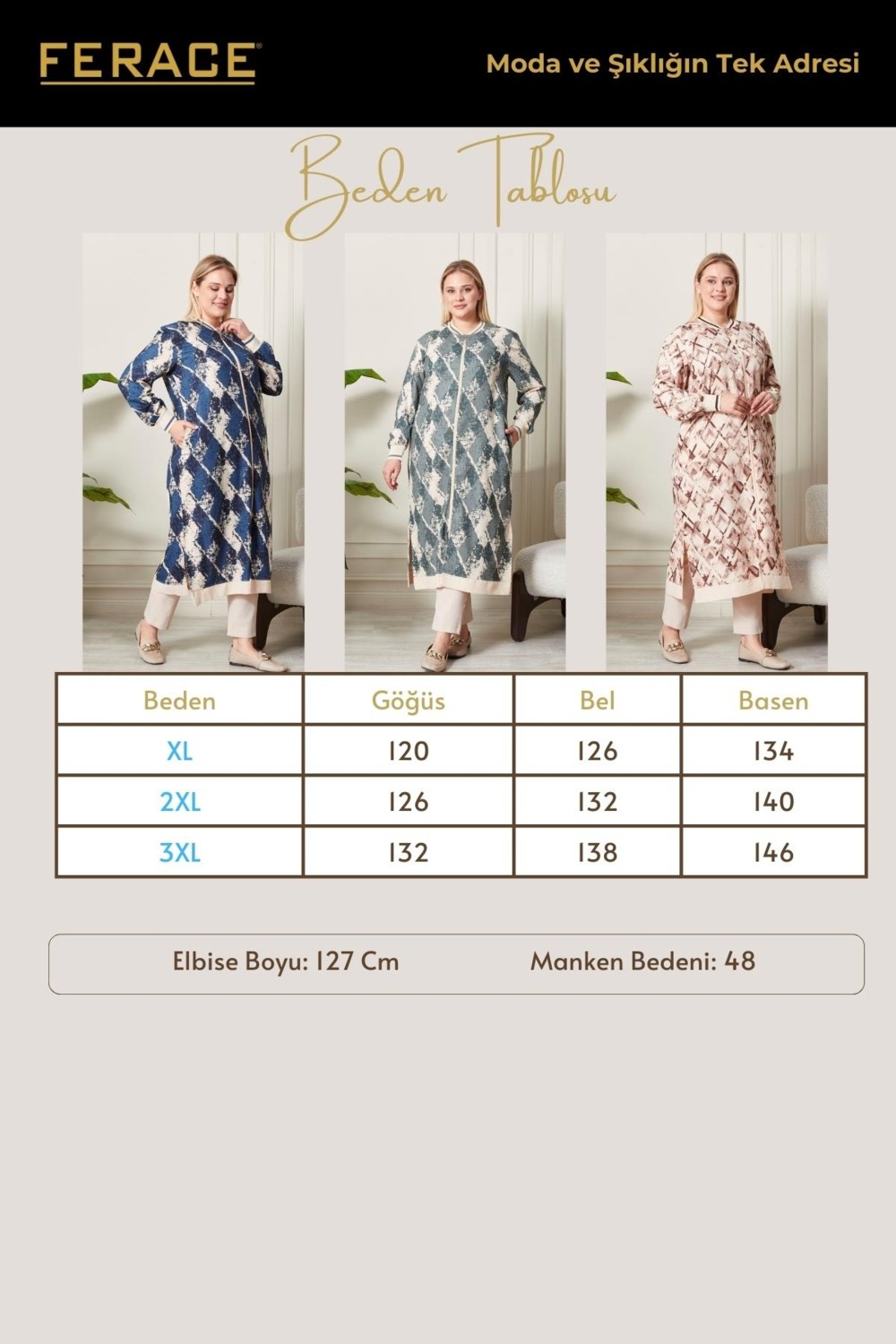 FERACE Kadın Büyük Beden Desenli Kap görsel 2