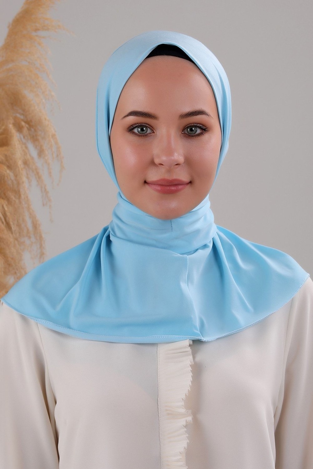 Melodi Scarf Kadın Tesettür Pratik Çıtçıtlı Sandy Fular Hazır Deniz Havuz Uyumlu Bone Siyah