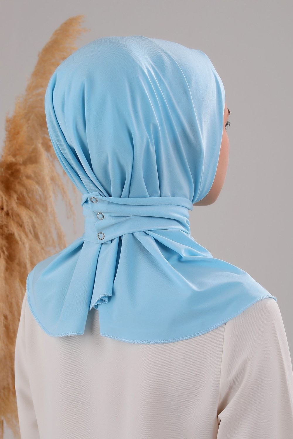 Melodi Scarf Kadın Tesettür Pratik Çıtçıtlı Sandy Fular Hazır Deniz Havuz Uyumlu Bone Siyah görsel 3