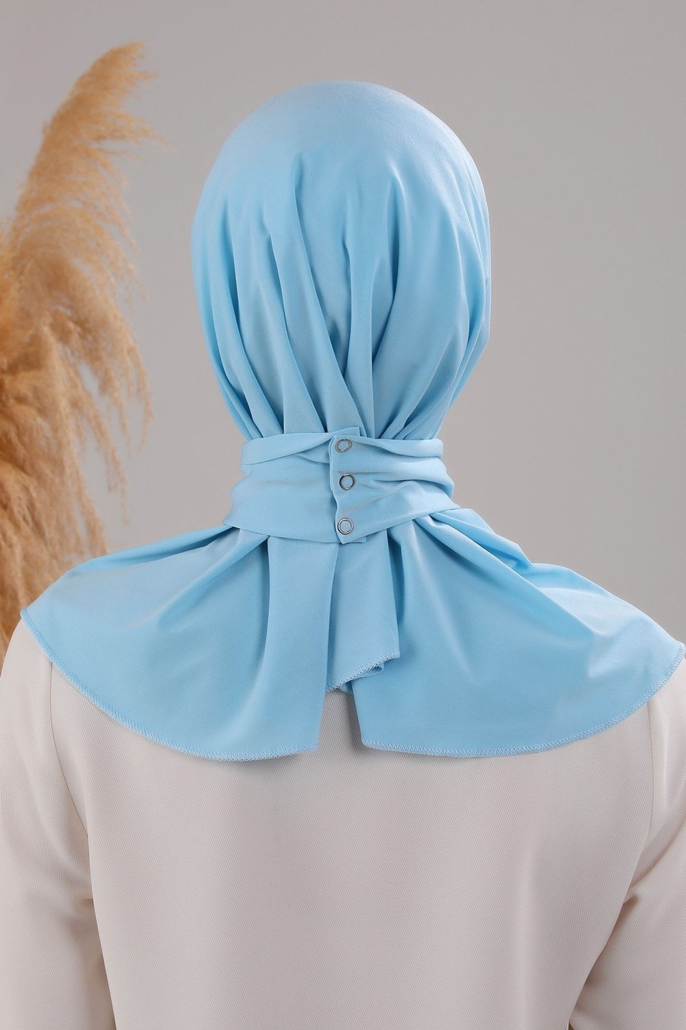 Melodi Scarf Kadın Tesettür Pratik Çıtçıtlı Sandy Fular Hazır Deniz Havuz Uyumlu Bone Siyah görsel 4