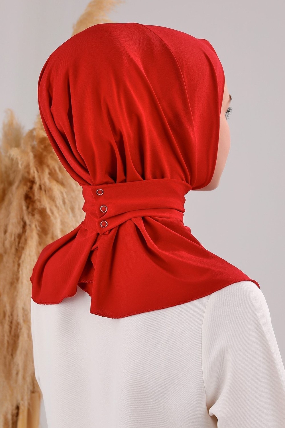 Melodi Scarf Kadın Tesettür Pratik Çıtçıtlı Sandy Fular Hazır Deniz Havuz Uyumlu Bone Siyah görsel 7