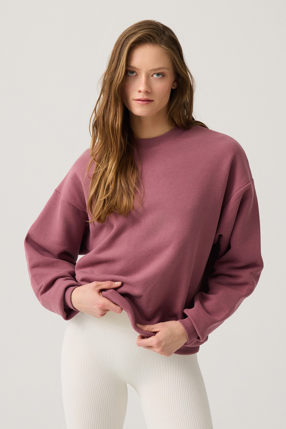 Los Ojos Ekru Geniş Kalıp Bisiklet Yaka Sweatshirt Crew Neck