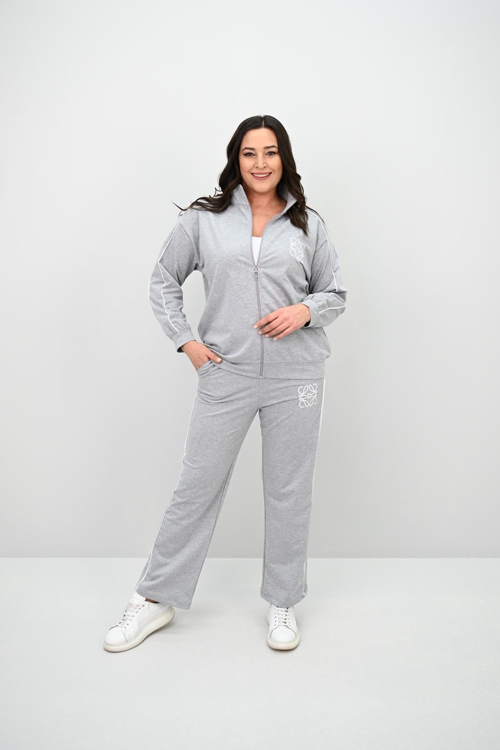 Moda Xlarge Kadın Büyük Beden Fermuarlı Iki Iplik Işleme Detaylı Eşofman Takımı 8152-25-1