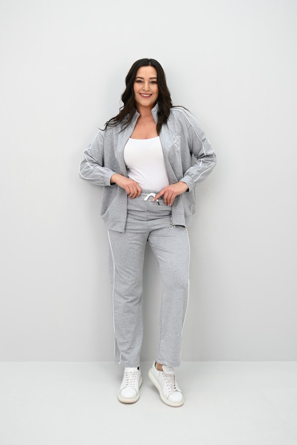 Moda Xlarge Kadın Büyük Beden Fermuarlı Iki Iplik Işleme Detaylı Eşofman Takımı 8152-25-1 görsel 2