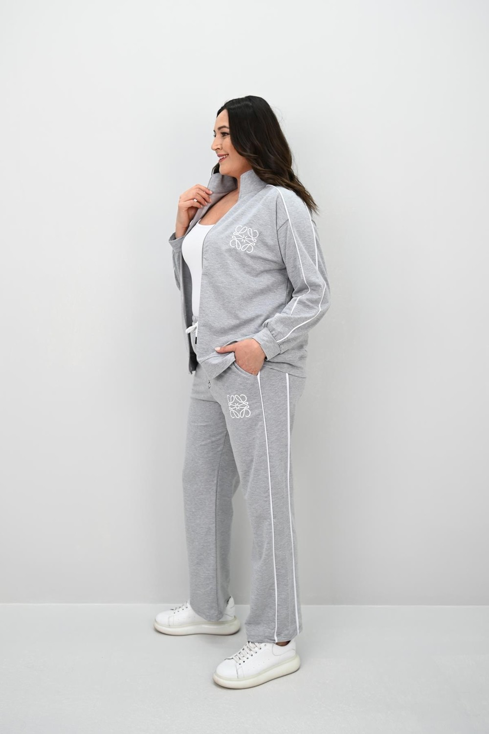 Moda Xlarge Kadın Büyük Beden Fermuarlı Iki Iplik Işleme Detaylı Eşofman Takımı 8152-25-1 görsel 3