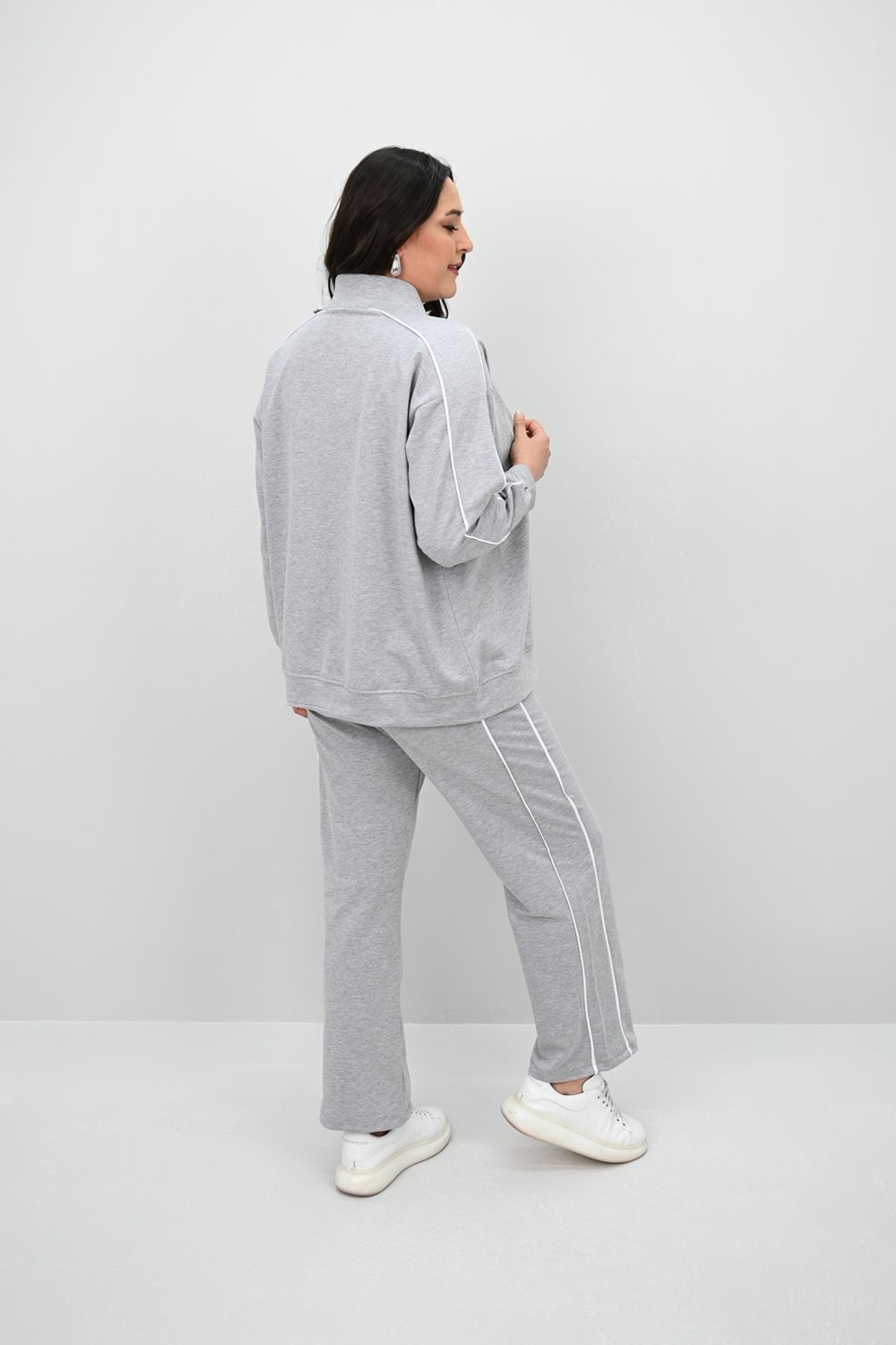 Moda Xlarge Kadın Büyük Beden Fermuarlı Iki Iplik Işleme Detaylı Eşofman Takımı 8152-25-1 görsel 4