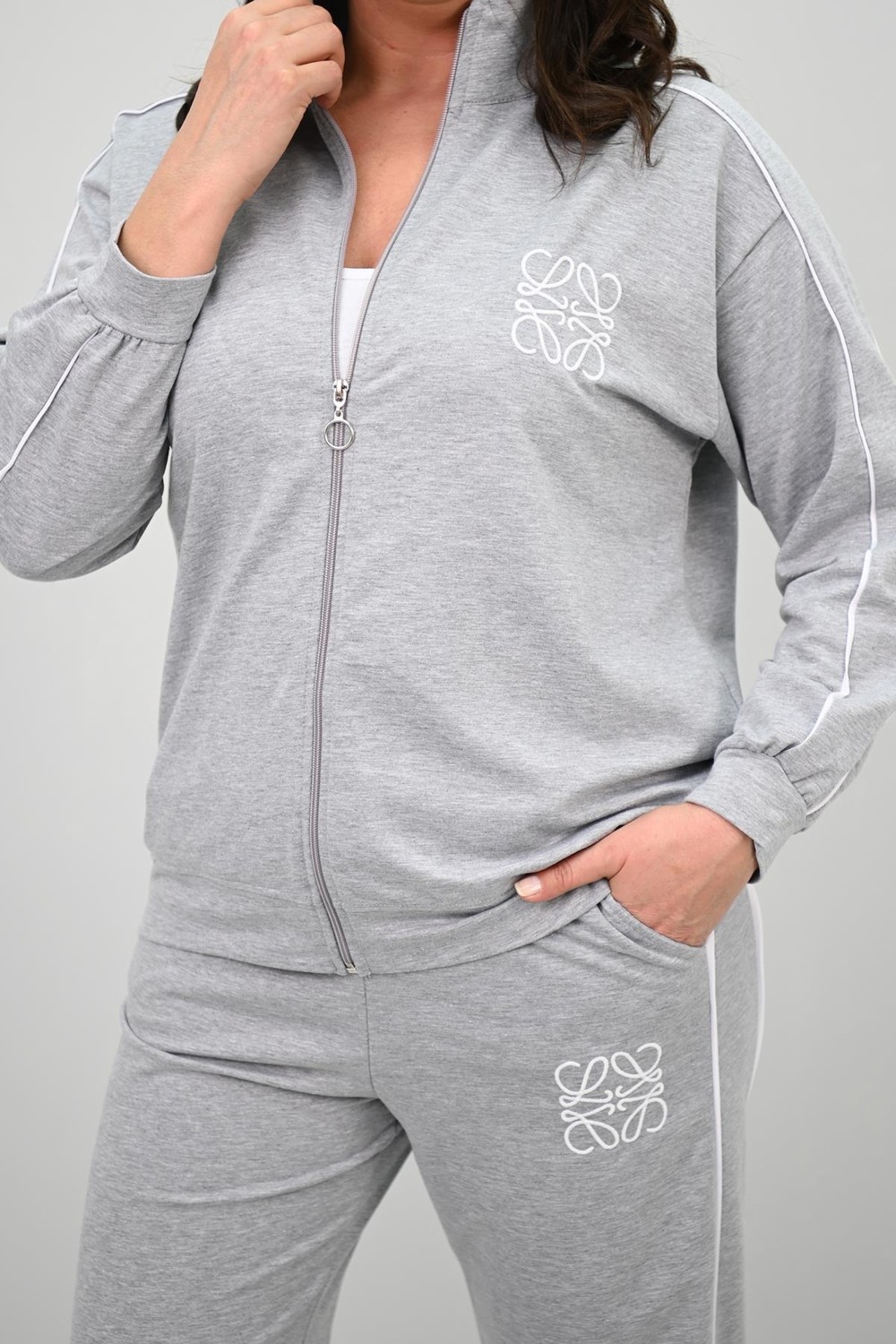 Moda Xlarge Kadın Büyük Beden Fermuarlı Iki Iplik Işleme Detaylı Eşofman Takımı 8152-25-1 görsel 5