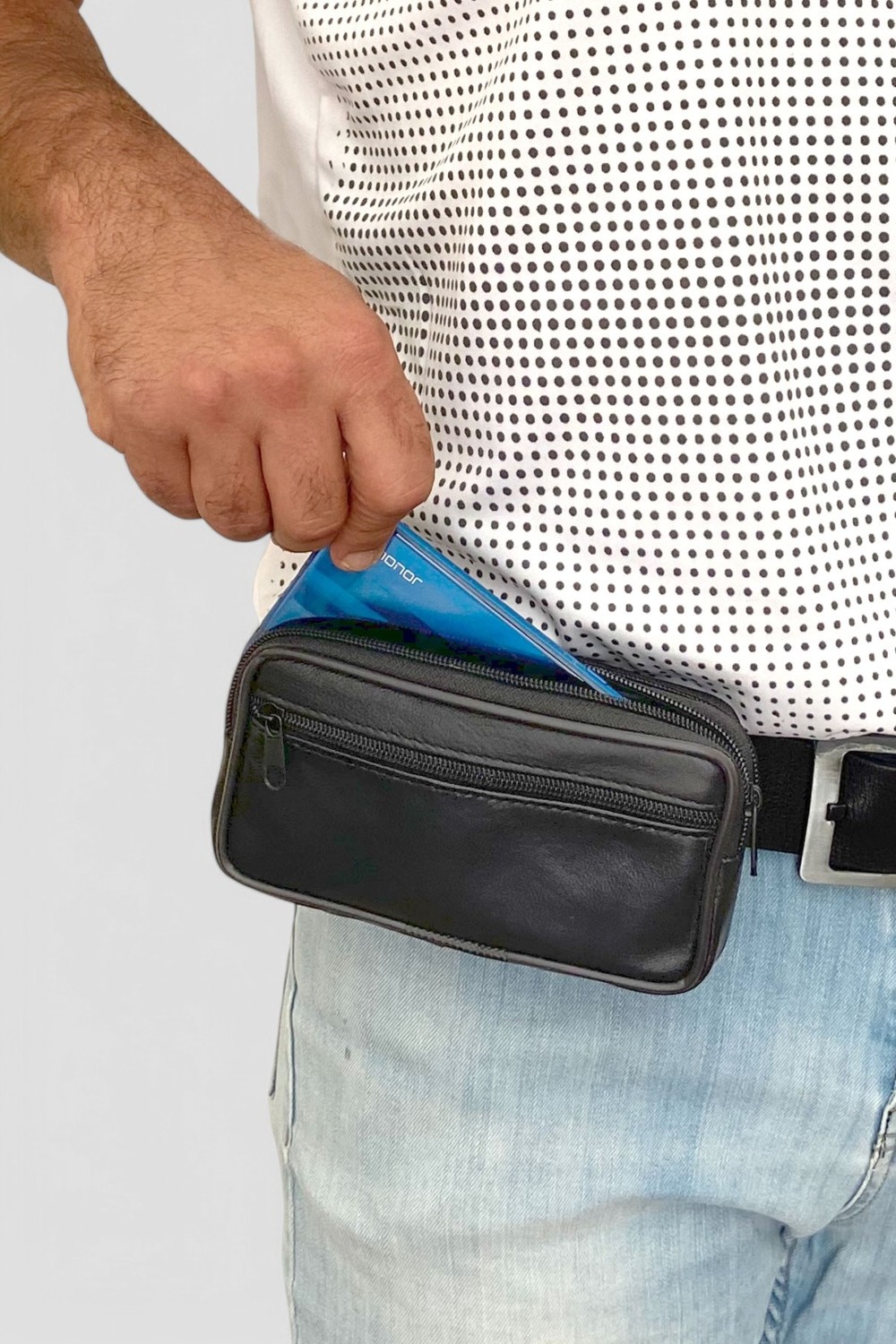 Lederax Deri Telefon Bölmeli Kemer Çantası 3 Bölmeli Yatay