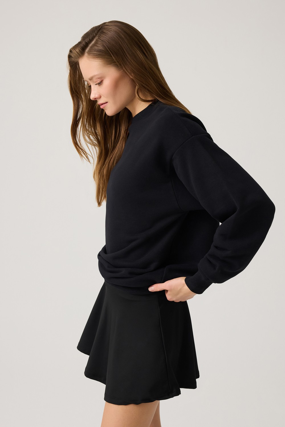 Los Ojos Ekru Geniş Kalıp Bisiklet Yaka Sweatshirt Crew Neck