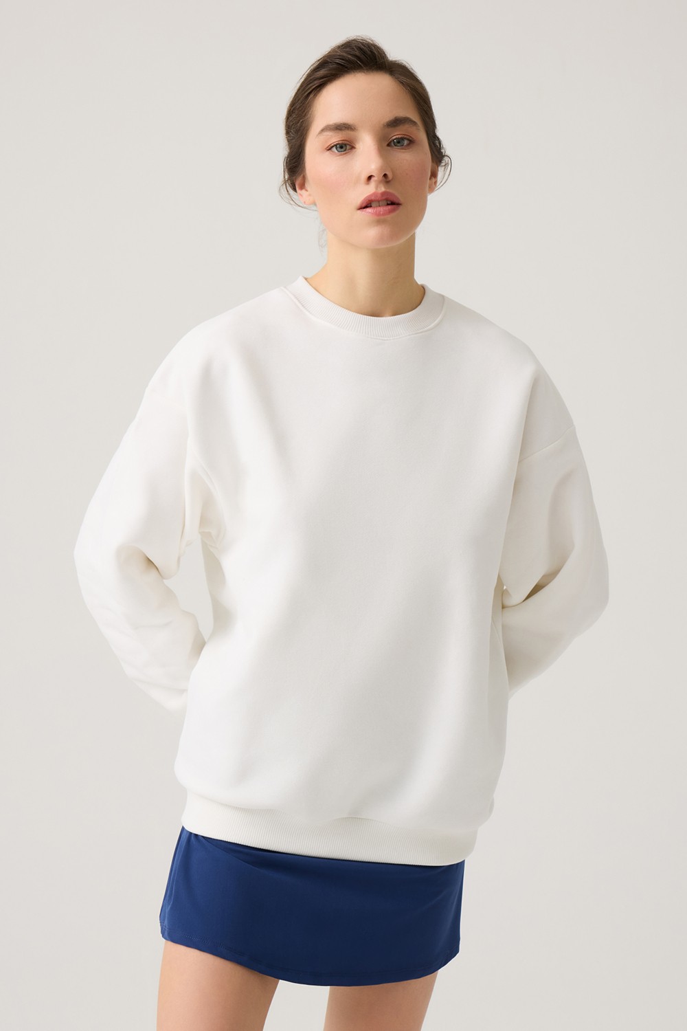 Los Ojos Ekru Geniş Kalıp Bisiklet Yaka Sweatshirt Crew Neck
